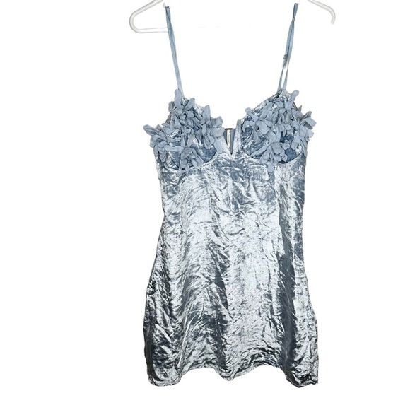 NWT FREE PEOPLE Velvet Mini Dress Light Blue Size 10 - Picture 4 of 16
